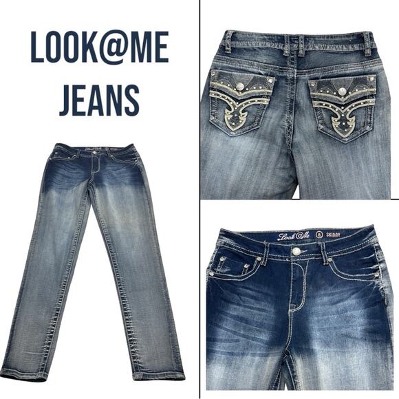 LOOK @ ME Women's 8 Skinny Embellished Blue Jeans - Picture 1 of 4